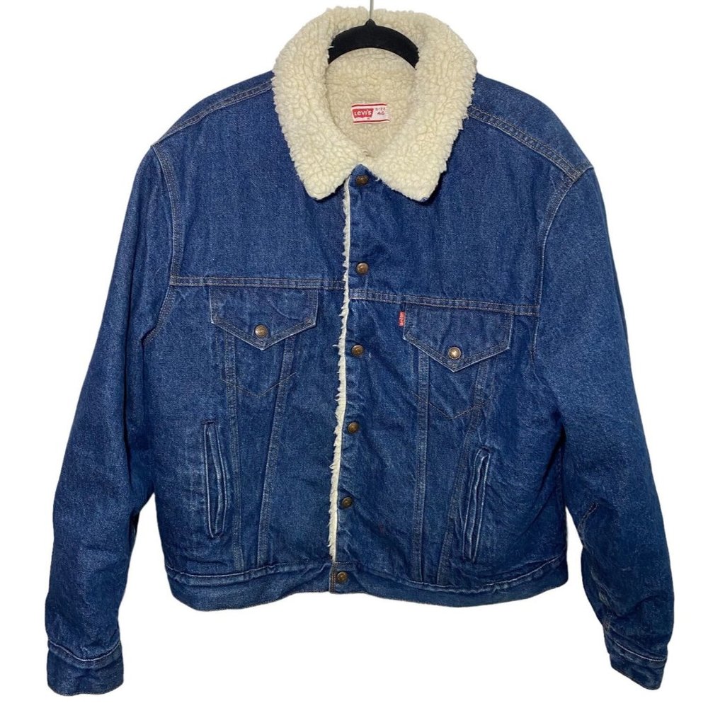 Levi Sherpa Denim‎ blue Jean Jacket Trucker Bomber USA mens 46 coat
